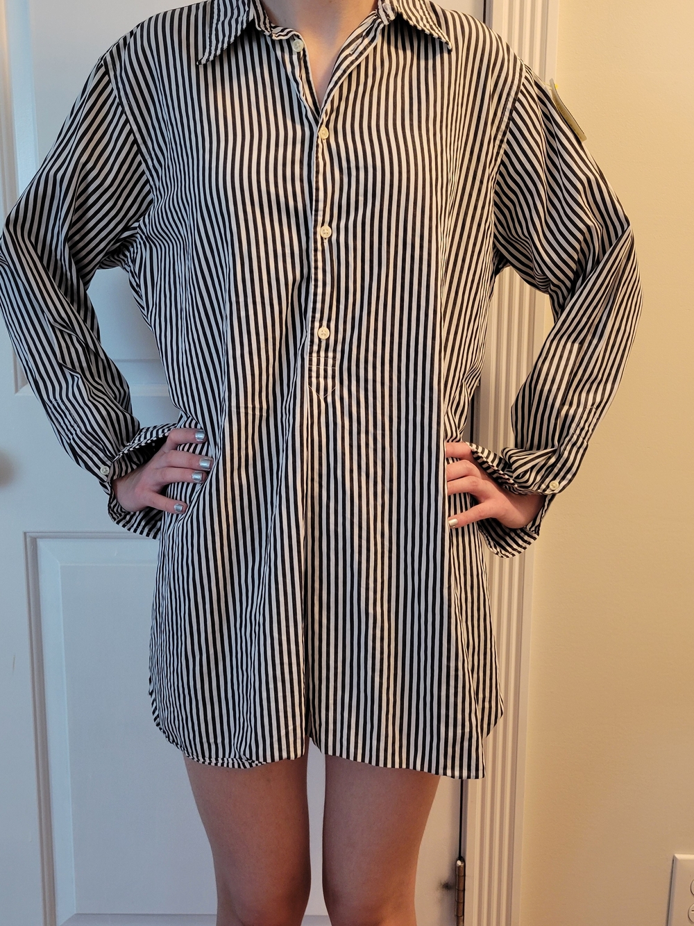 Polo Ralph Lauren Black White Vertical-Stripe Tunic Shirt Dress Beach Swim Cover